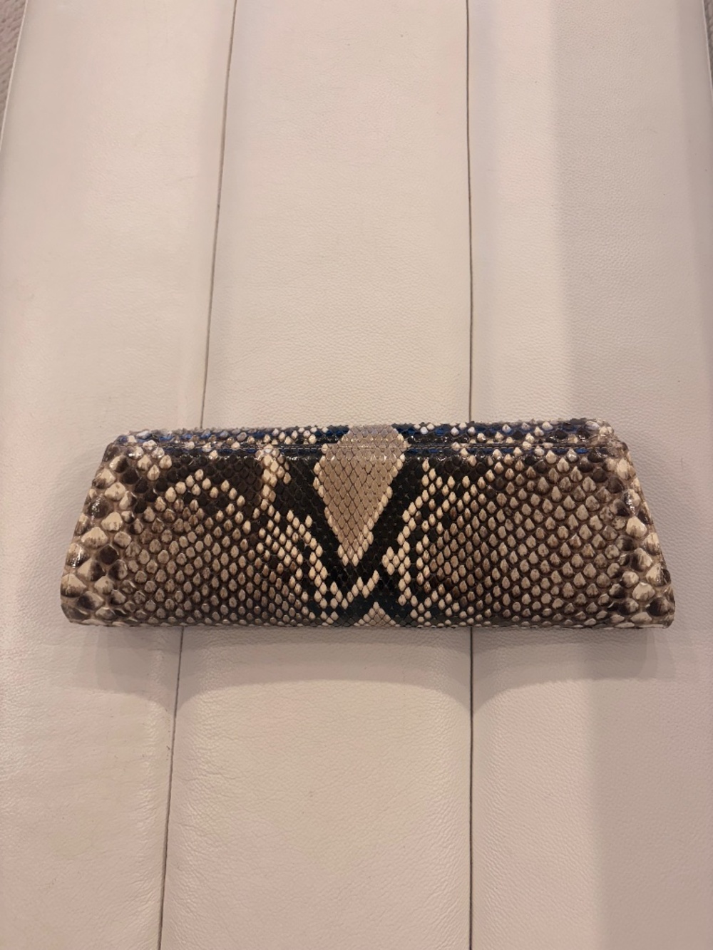 Genuine Python Brn/Creme skin clutch bag - Picture 2 of 5